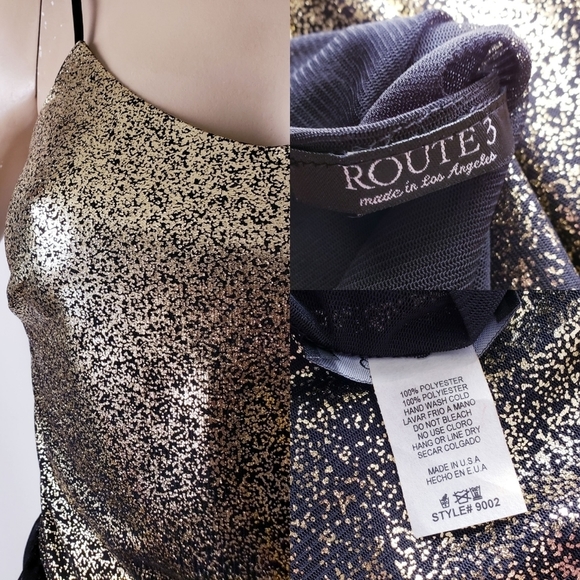 Metallic Gold Speckled Blouse With Ruffle Sheer Hem & Back by Route 3 Size Small - Picture 7 of 8